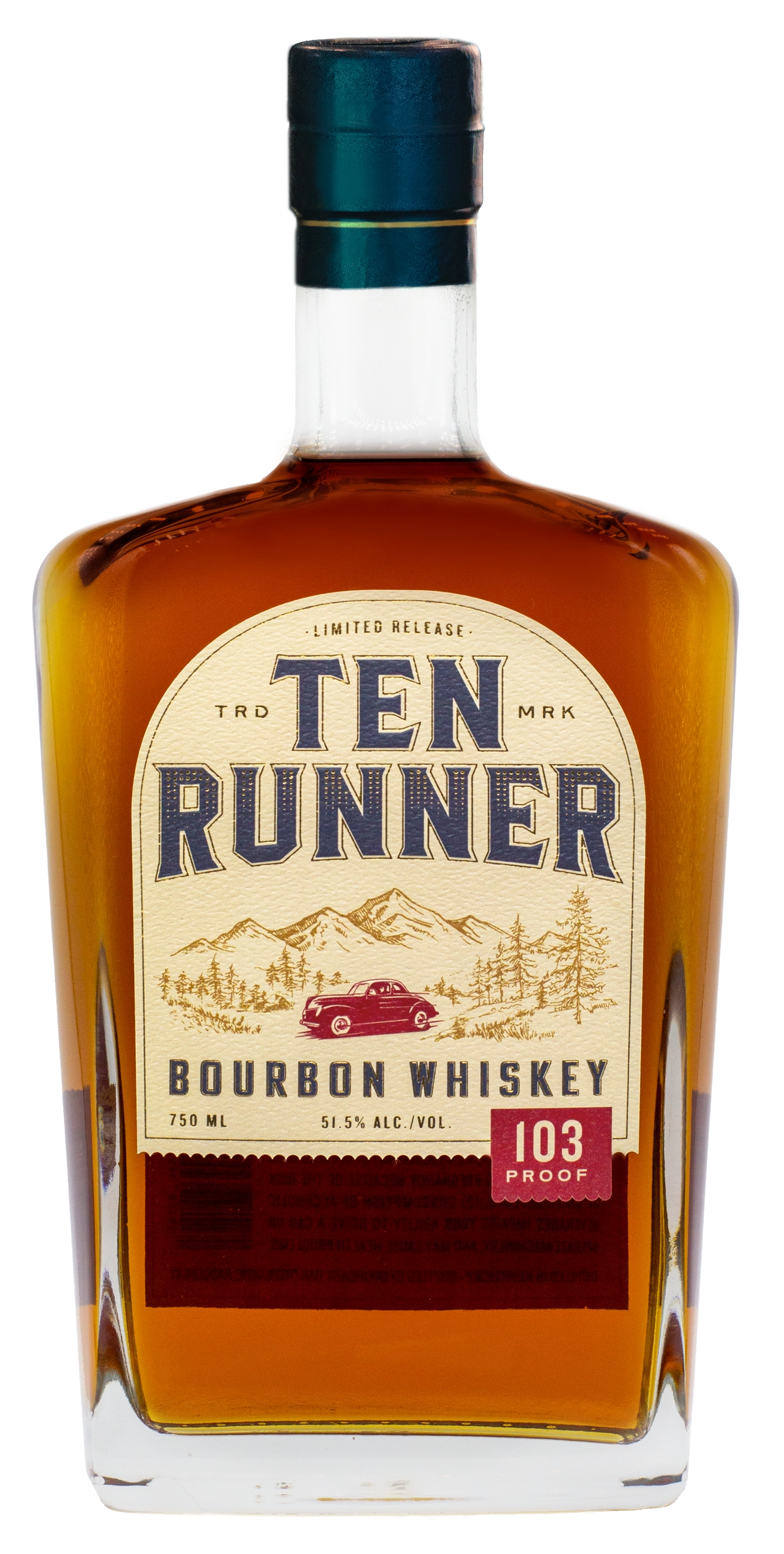 A Bottle of Ten Runner Bourbon Whiskey 103 Proof 750ml